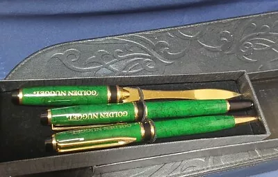 GOLDEN Nugget Pen & Pencil Set With Envelope OPENER In BOX  • $9.95