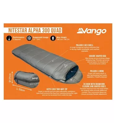 Vango Nitestar Alpha 300 Quad Professional 3 Season Sleeping Bag Wild Camping • £52.99