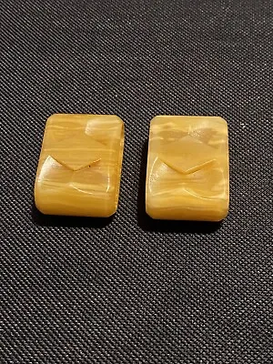 Vintage Carved Marbled Butterscotch Bakelite Oblong Napkin Rings Set Of 2 • $40