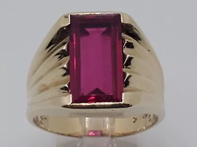 Mens 10k Solid Yellow Gold 7.50ct Lab Ruby Unique Solitaire Heavy Ring Size 10 • $599.99