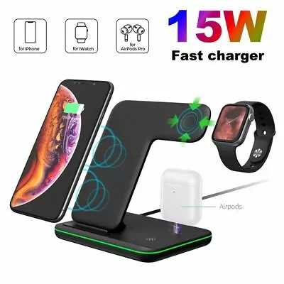 $40.17 • Buy 3 In 1 15W  Wireless Charger Stand Dock For Apple AirPods IWatch IPhone 14 Pro