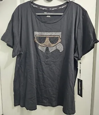 Karl Lagerfeld Sequin Head Black Tee T Shirts • $25
