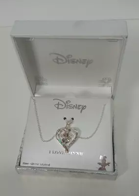New Disney Silver Plated I Love Minnie Mouse Necklace Heart Pendant Jewelry READ • $14.99