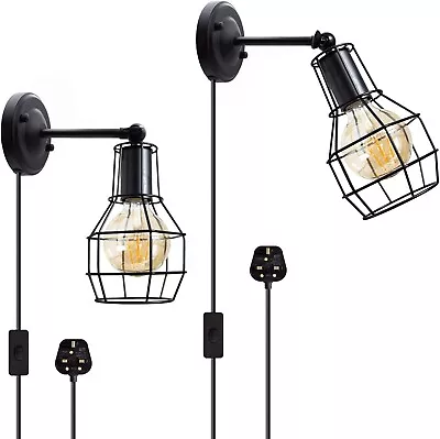 £16.99 • Buy Vintage Industrial Wall Lights X2 Retro Black Plug In Sconce Metal Fixture Lamp