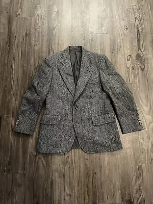 Vintage Burberrys Harris Tweed Mens Blazer Jacket Gray Size 52 Short Wool • $250