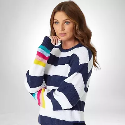 Be You Longline Knit Stripe Jumper Women's UK Size M 12 - 14 Navy & White • £19.95