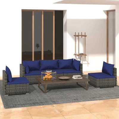 $670.99 • Buy 5 Piece Garden Lounge Set With Cushions Poly Rattan Grey VidaXL