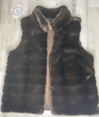 Michael Kors Dark Brown Faux Fur Vest Sz L Hook & Eye Front Closure • $34.99