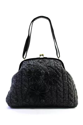 Moschino Jeans Womens Cable Knit Floral Applique Kiss Lock Satchel Gray Handbag • $182.99