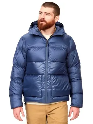 Marmot Men's Guides Down Hoody Jacket 700 Fill Size Small - Storm BLUE MSRP $275 • $129.99