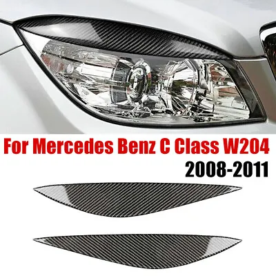 For Mercedes Benz C Class W204 08-11 Carbon Fiber Headlight Eyebrow Eyelid Cover • $19.93