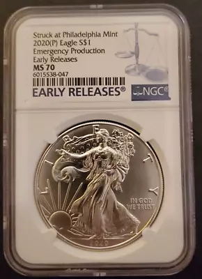 2020 (p) Ngc Ms70 Er Struck @ Philadelphia Silver Eagle Blue Justice Label S$1 • $37