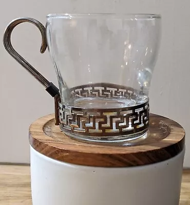 Vintage LIBBEY Glass Coffee CUP Hot/Cold MCM Greek Key Gold Handle • $7.99
