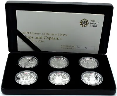 Coin Silver Proof 2009 History £5 Royal Navy Ships And Captain 6 Set BOX + COA • £299.95