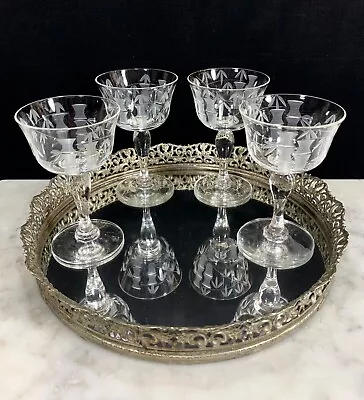 Vintage Cocktail Glasses 1950s Etched Bamboo Nick & Nora Martini Coupes Set 4 • $42