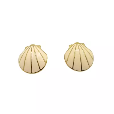 Vintage Trifari Goldtone Ivory Cream Enamel Shell Pierced Earrings • $24