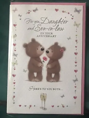 Daughter And Son In Law Wedding Anniversary Card Cute Bears Hearts Love Env Inc • £1.85