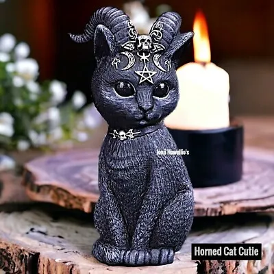Cult Cuties Horned Cat Figurine Ornament Gothic Pagan Wiccan Home Art Deco Gift • £16.50