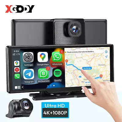 Protable Wireless CarPlay Android Auto Car Stereo +4K Backup Camera Dash Cam • $135