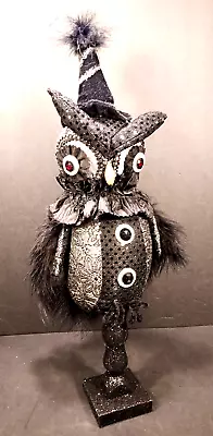 Steampunk Black Fabric Owl Figure Feathers Pedestal Halloween Decoration 18  • $29.95