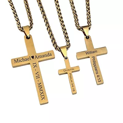 Valentine's Day Gift -Customized Men Women Gold Plated Cross Necklace Jewelry • $49.99