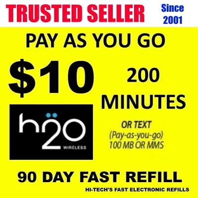 $10 H2O H20 ⭐ PREPAID REFILL DIRECT To PHONE ⭐ GET IT TODAY! ⭐ TRUSTED SELLER • $12.95