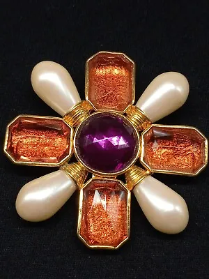 Avon Vintage Rare Maltese Cross Pearls  Foiled Cabochons Brooch/ Pendant  • $40