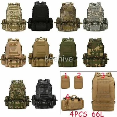 New 4pcs Set 66L Tactical Molle Backpack Military Bag Pouch Rucksack Army Hiking • $84.65