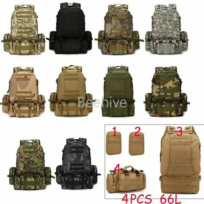 New 66L Tactical Molle Backpack Military Bag Pouch Rucksack Army Hiking 4pcs Set • $84.69