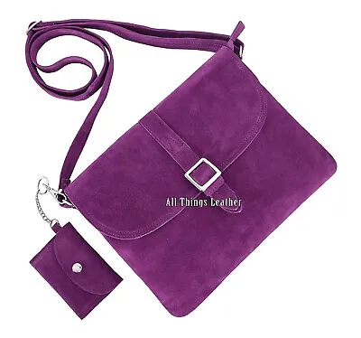 Womens Suede Leather Crossbody Bag Travel Tote Messenger Bag With Free Key Pouch • £29.74