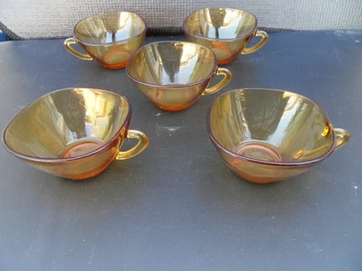 Set De 6 Tasses Et Soucoupes Vereco France Vintage - Couleur Ambre, Années 70 - Parfait état