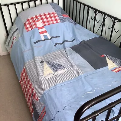 £13.99 • Buy Laura Ashley Single Duvet Cover Blue Red Appliqué Patchwork Boats Sea *PLS READ