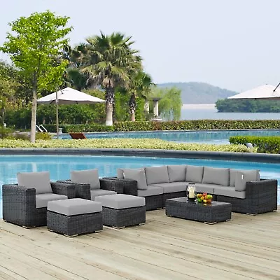 Modway Summon 10 Piece Outdoor Patio Sunbrella® Sectional Set In Canvas Gray • $5361.80