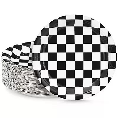 80 Pack Checkered Black And White Paper Plates Race Car Party Decorations 9 In • $23.99