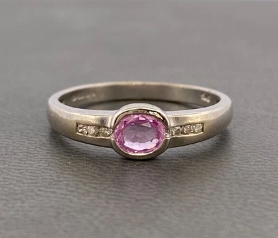 $276.96 • Buy 9ct White Gold Pink Sapphire & Diamond Solitaire Ring Size O Hallmarked