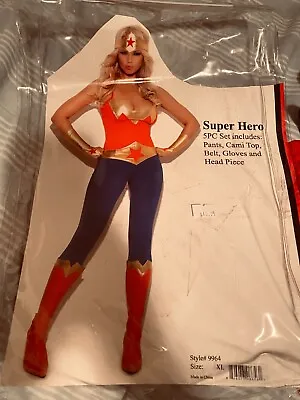 $14.99 • Buy Wonder Woman Super Hero 5 Piece Set Pants, Cami Top, Belt, Gloves, Head Piece