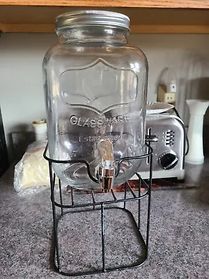 Dispenser Gallon Glass Mason Jar Drink Beverage Spigot Metal Stand Lightly Used • $22