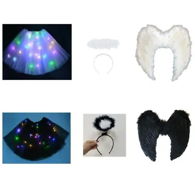 Angel Feather Wings Halo Led Tutu Fairy Fancy Dress Costume Night Party Cosplay • $14.84