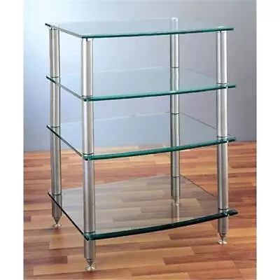 VTI Manufacturing AGR404S 4 Silver Poles 4 Glass Shelves AV Stand • $426.03