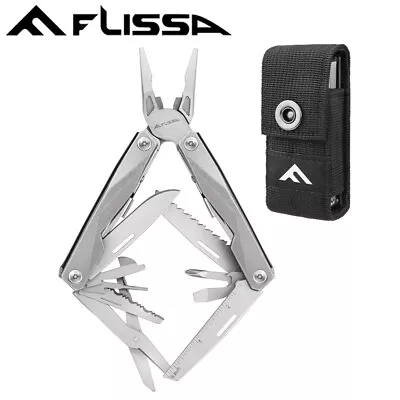 FLISSA 16-in-1 MultiTool Plier Folding Pocket Tool Stainless Steel W/ Belt Pouch • $23.99