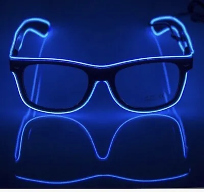Led El Wire Neon Glowing Light Up Party Club Glasses Blue • £6.99