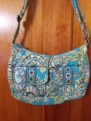 Vera Bradley Peacock Libby Quilted Handbag Paisley Padded Crossbody Green Blue • $21