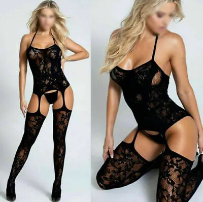 Women Sexy Chrismas Lingerie Lace Erotic Underwear Fishnet Bodysuit Crotchles UK • £4.99