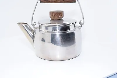 Vintage Farberware 1-Qt Stainless Steel Kettle Teapot Rosewood Wood Handles #761 • $25