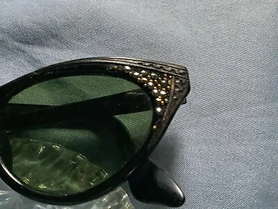 Sunglasses French Cat Eye Trimmed With With Marcasite Type Embell Vintage • $82.80