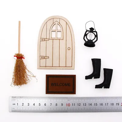 6PC Dolls House Miniatures Fairy Garden 1:12 Scale Broom Shoes Door Accessories • £7.19