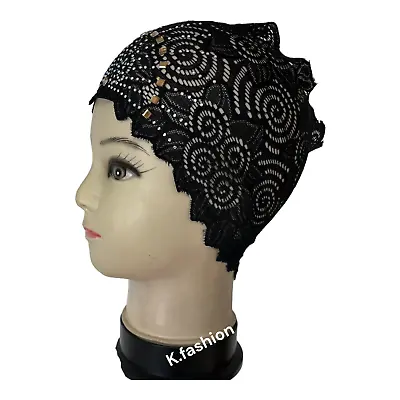 Stylish Under Scarf Plain LACE BONNET Tube Cap Turban Hat For Hijab Head Scarf • £2.49