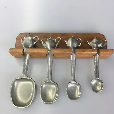 VTG Seagull Set (4) Measuring Spoons 1994 W/ Kettle Tops & Wooden Hanging Rack • $19.35