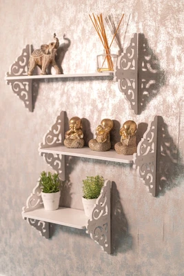 £10.99 • Buy 3x Hanging Shelves Filigree White Wooden Shelf Home Decor Floating Storage