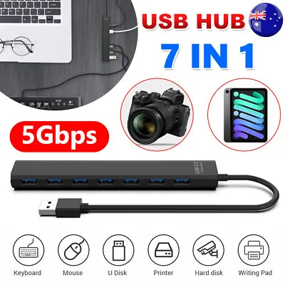 $13.95 • Buy USB Hub 3.0 Powered Adapter Extension Cable 7 Port Splitter Extender For PC Mac